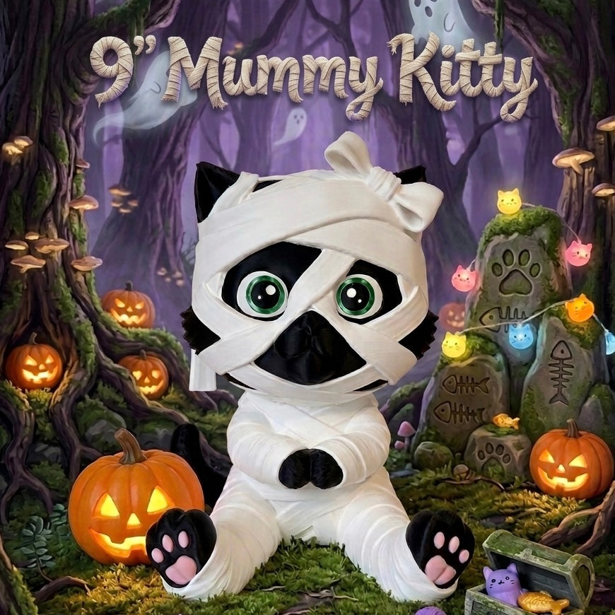 9” Mummy Kitty – Spooky Season 3D-Printed Decor.
