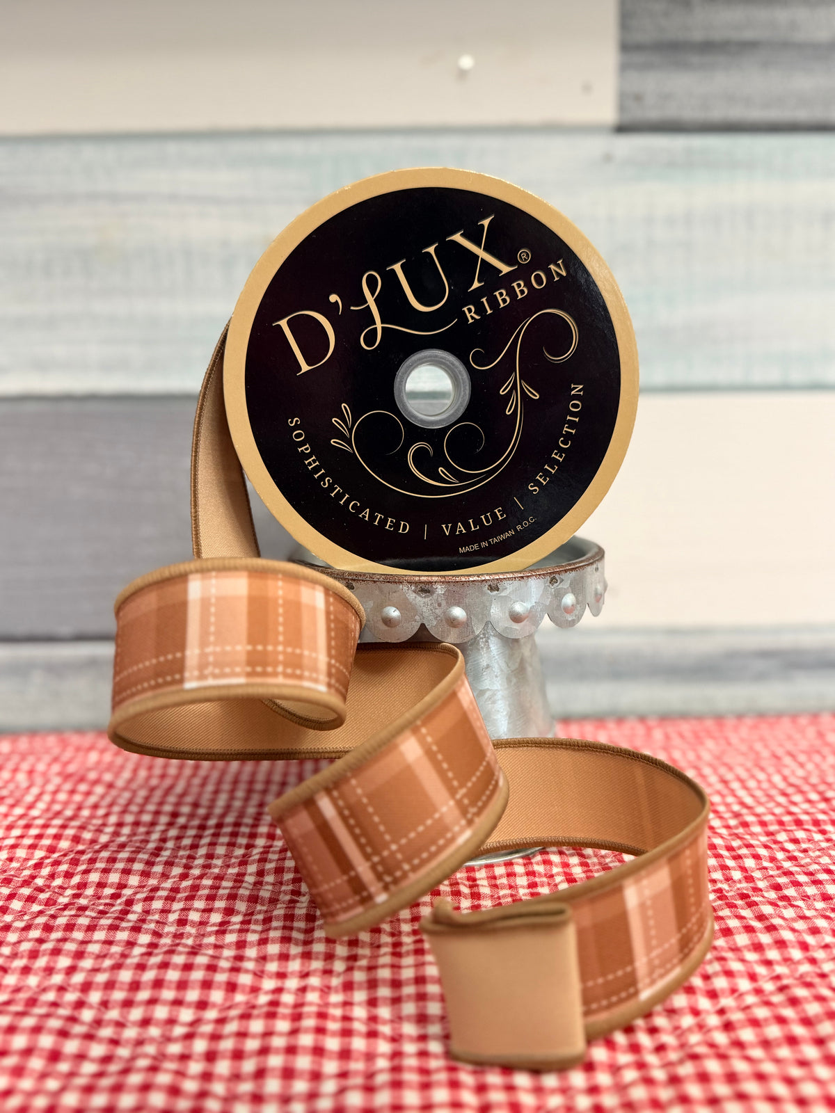 D’Lux Gingerbread Plaid Wired Ribbon (1 1/2" x 10 Yards)