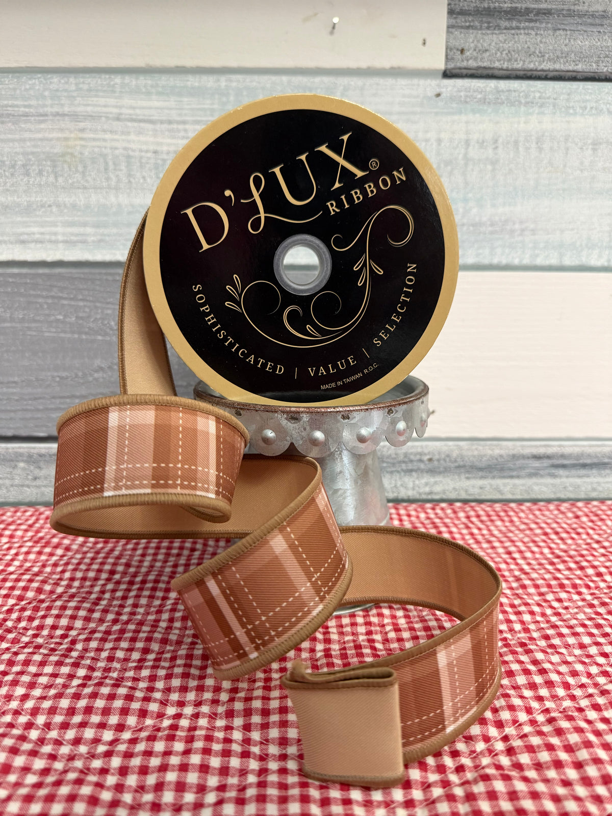 D’Lux Gingerbread Plaid Wired Ribbon (1 1/2" x 10 Yards)