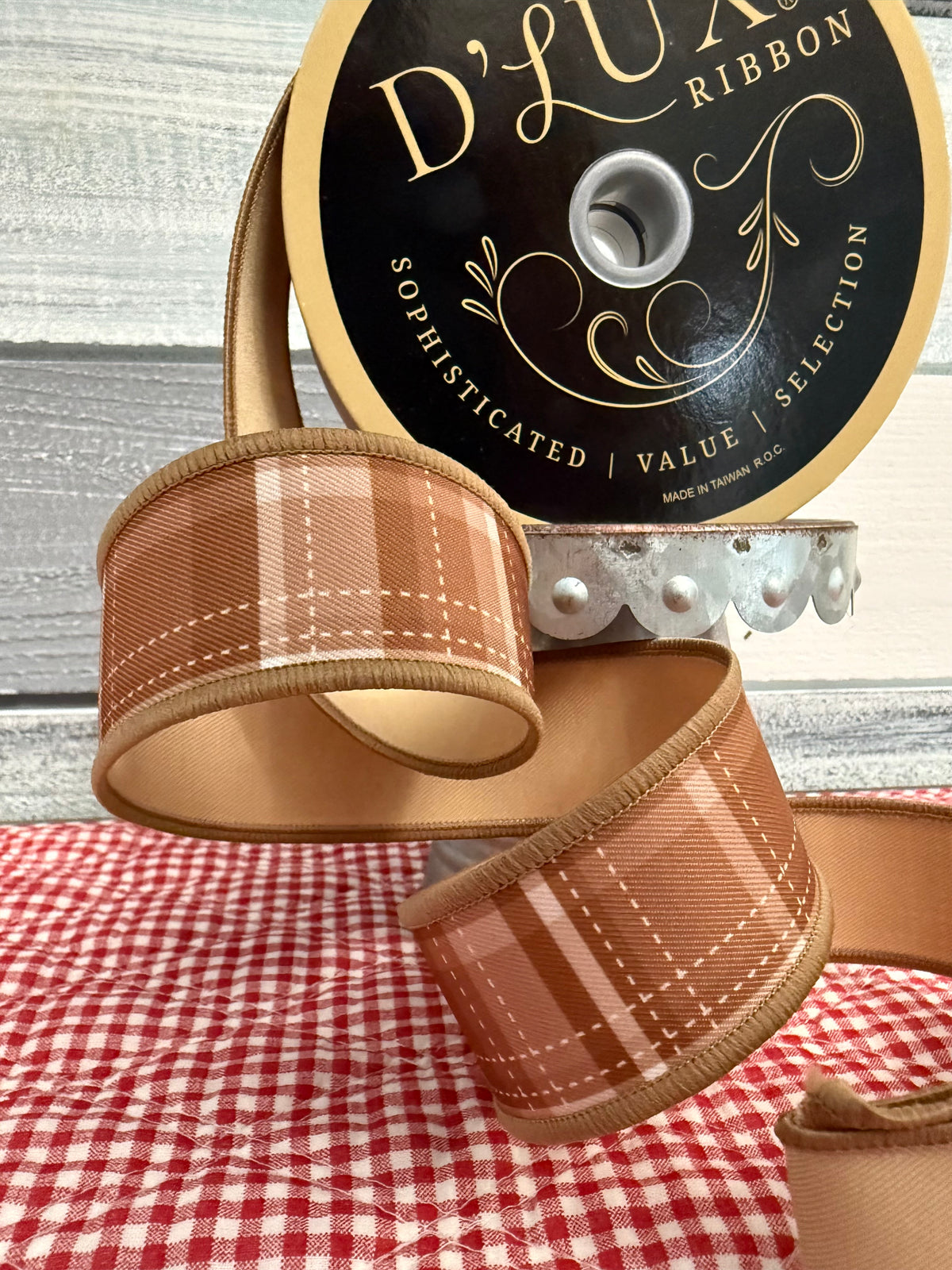 D’Lux Gingerbread Plaid Wired Ribbon (1 1/2" x 10 Yards)