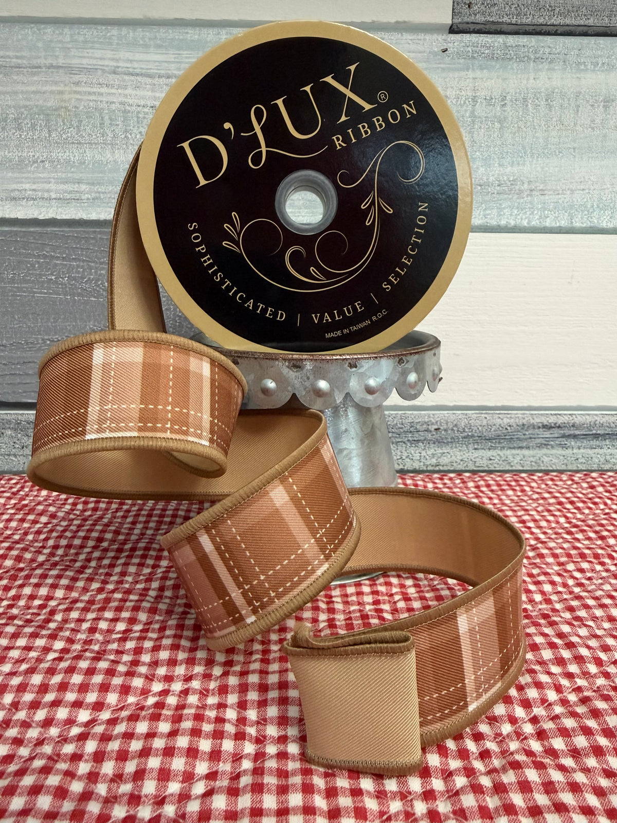 D’Lux Gingerbread Plaid Wired Ribbon (1 1/2" x 10 Yards)