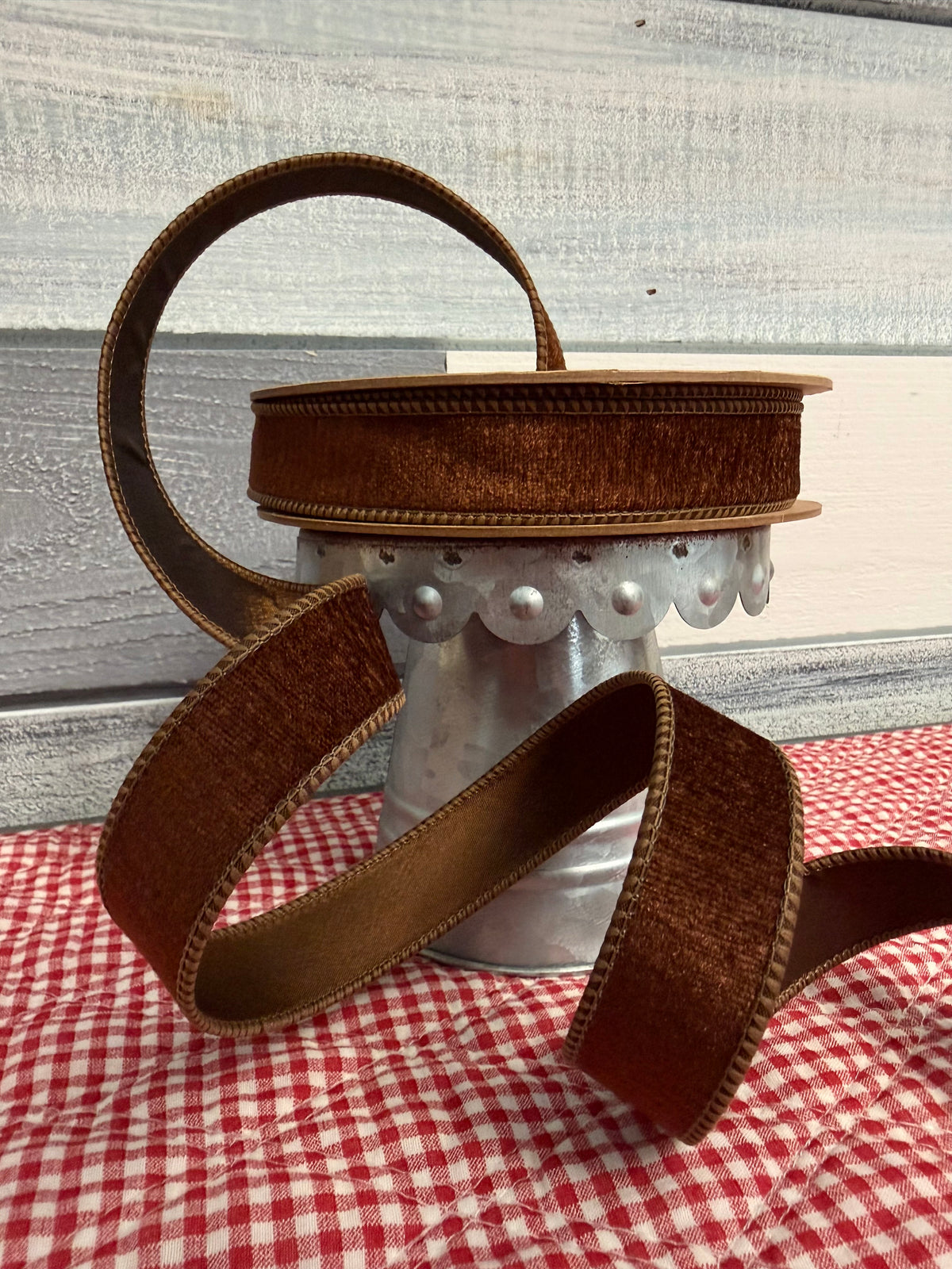 Rich Brown Velvet Wired Ribbon (1” x 10 Yards)