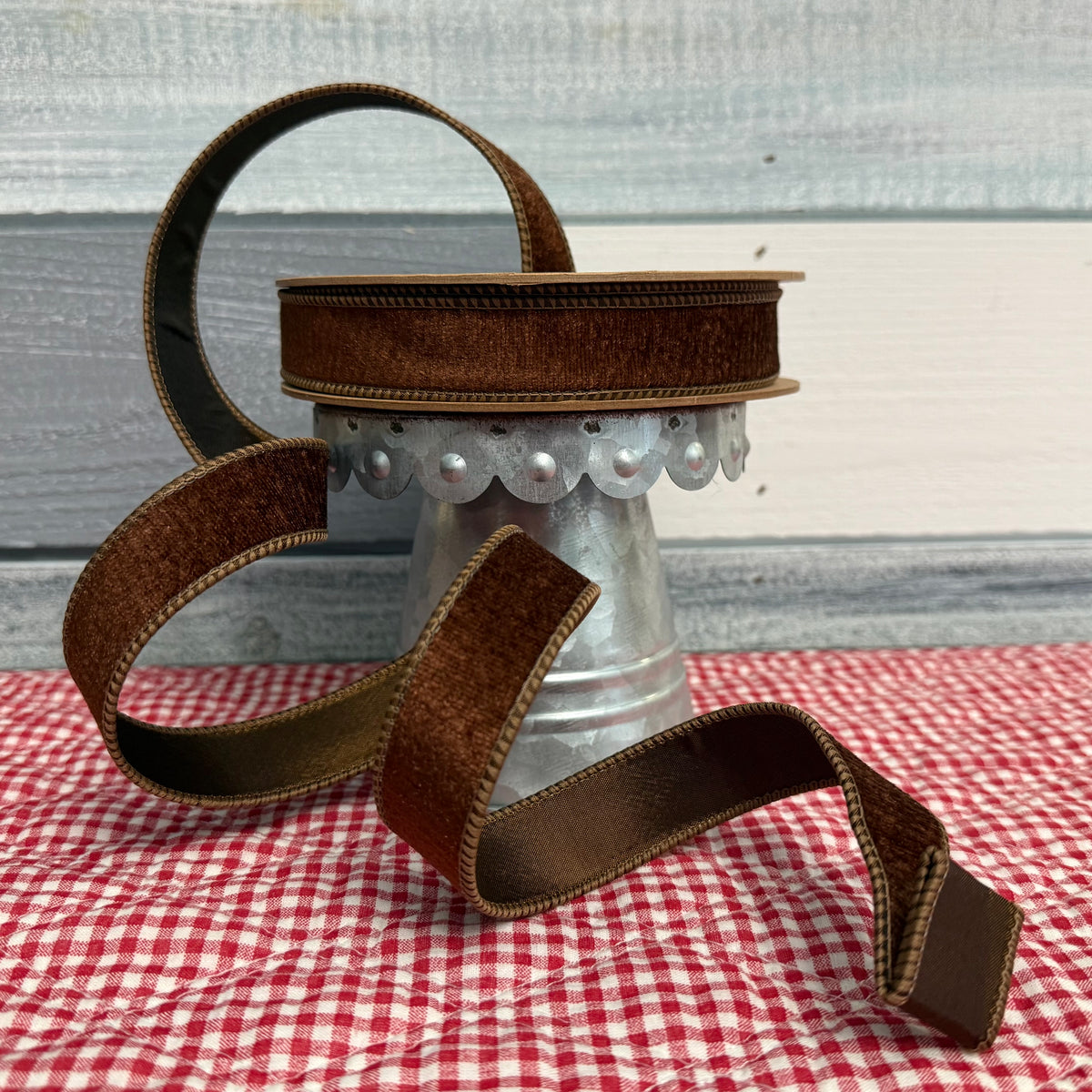Rich Brown Velvet Wired Ribbon (1” x 10 Yards)