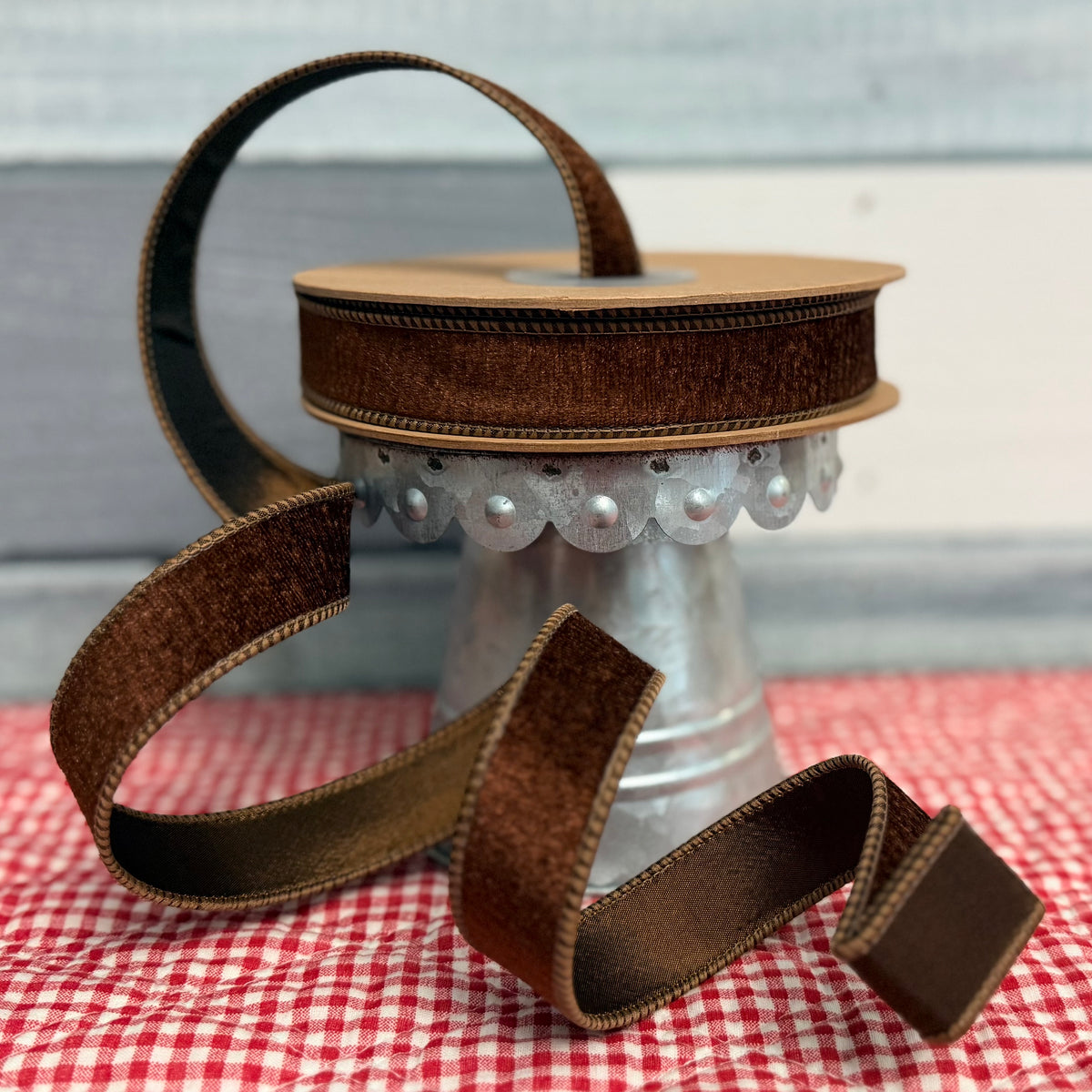 Rich Brown Velvet Wired Ribbon (1” x 10 Yards)