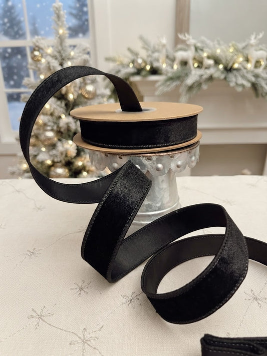 Classic Black Velvet Wired Ribbon (1” x 10 Yards)