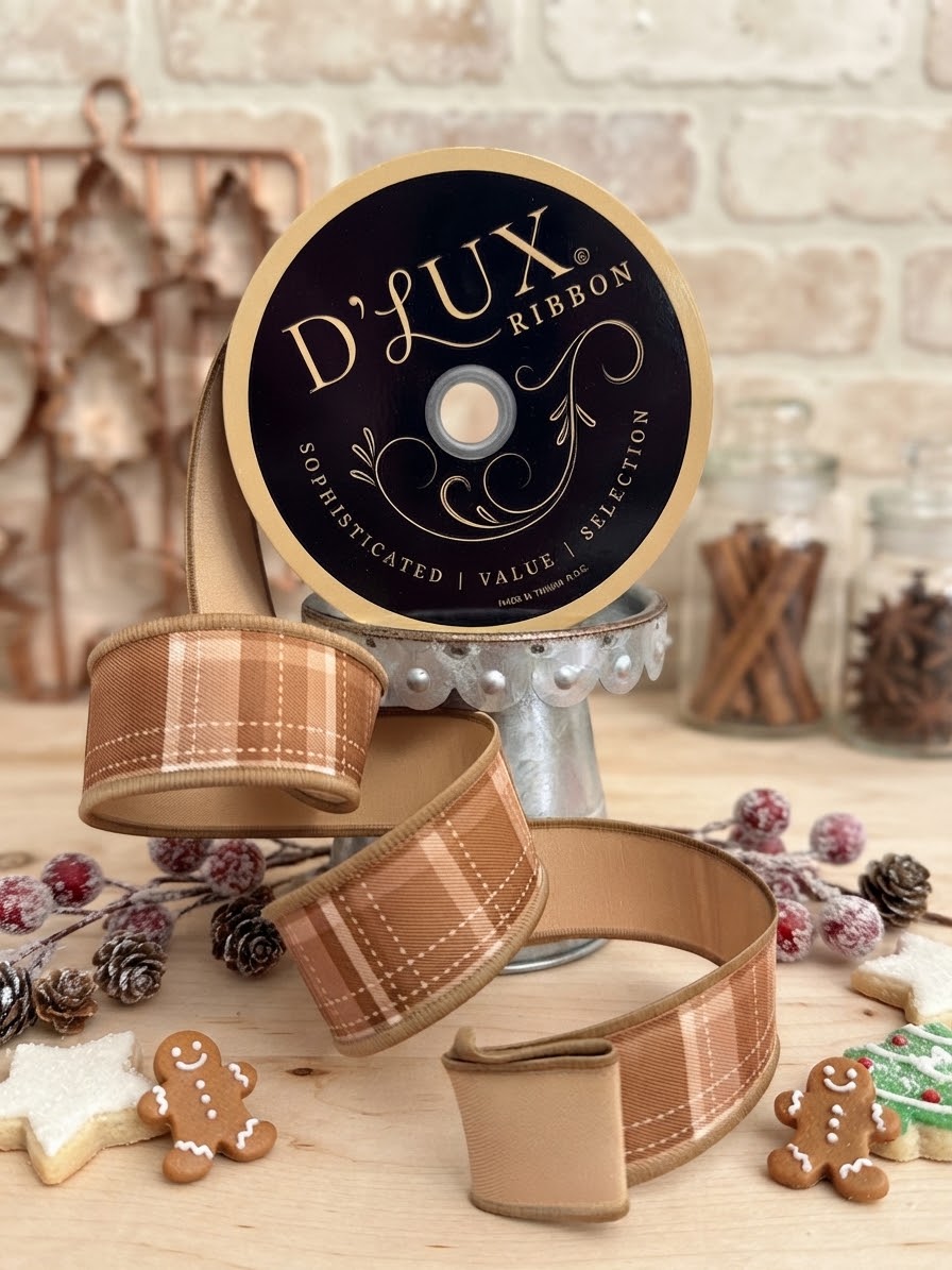 D’Lux Gingerbread Plaid Wired Ribbon (1 1/2" x 10 Yards)