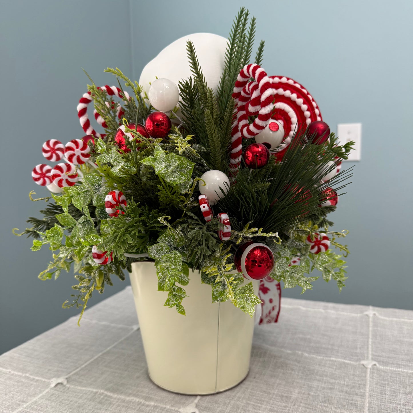 Gingerbread Bakery & Snowflake Winter Floral Arrangement
