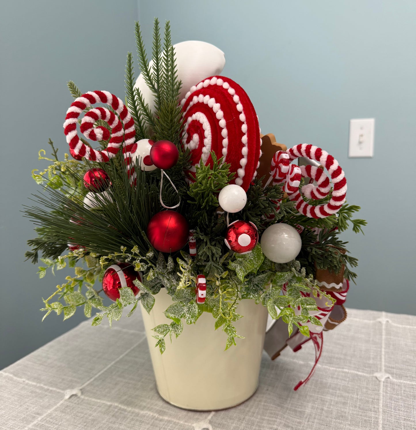 Gingerbread Bakery & Snowflake Winter Floral Arrangement