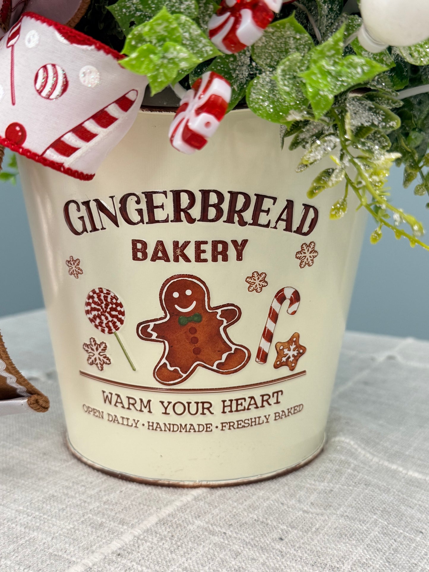 Gingerbread Bakery & Snowflake Winter Floral Arrangement