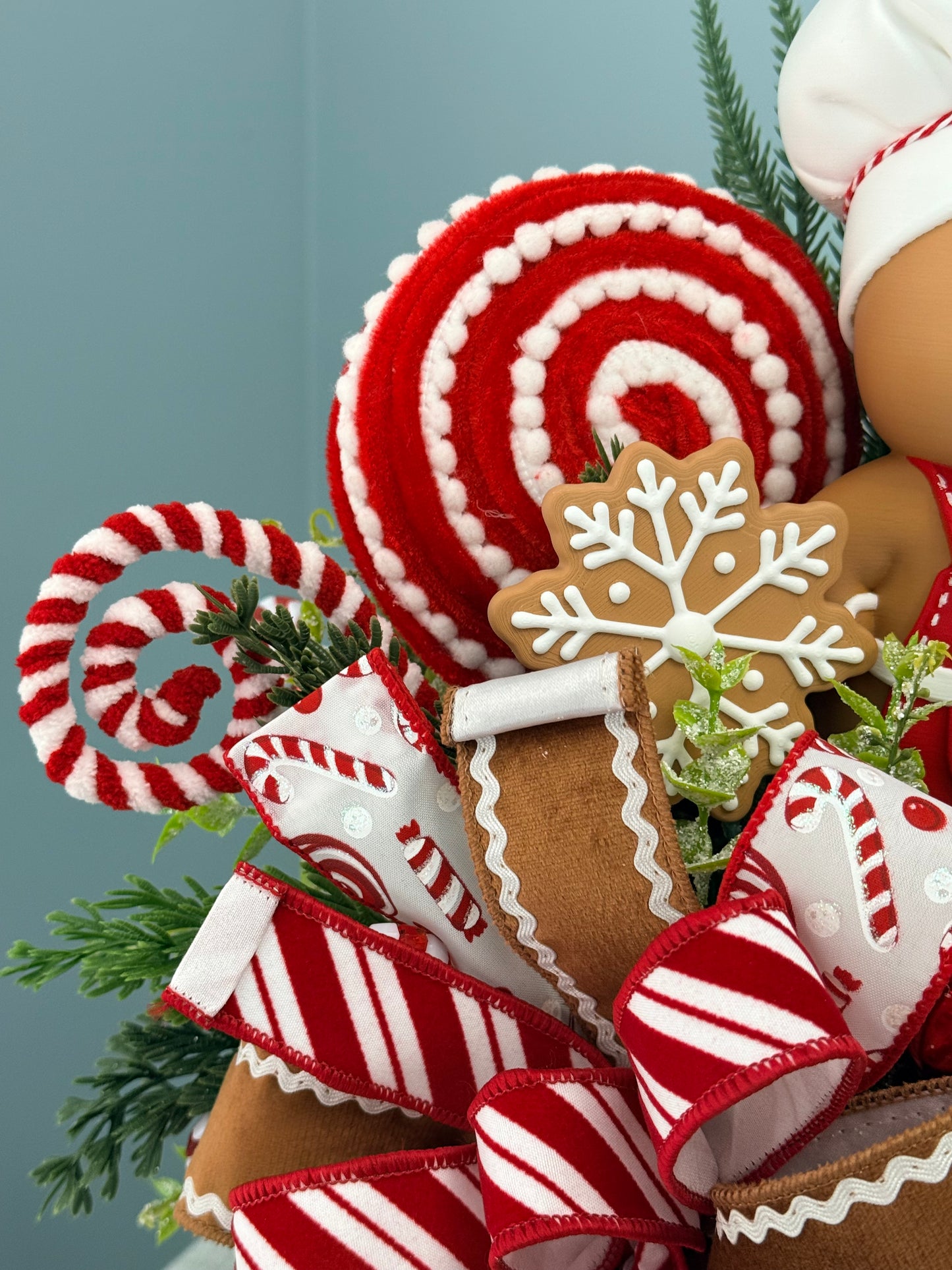Gingerbread Bakery & Snowflake Winter Floral Arrangement