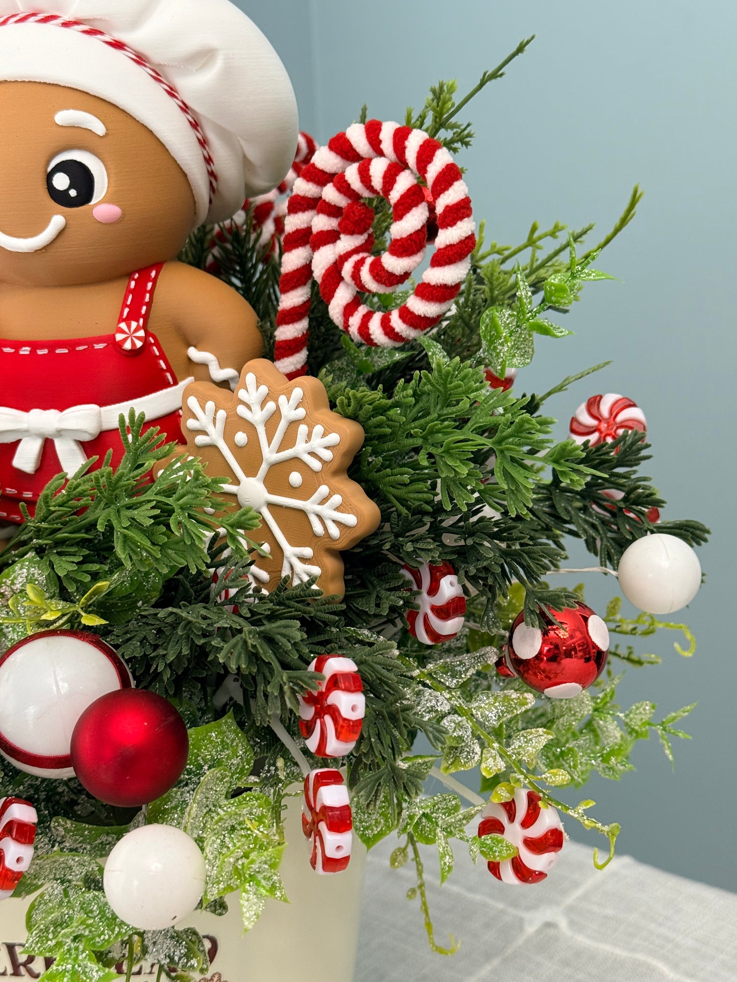 Gingerbread Bakery & Snowflake Winter Floral Arrangement