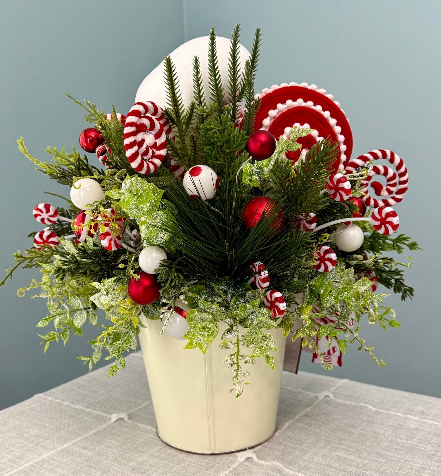 Gingerbread Bakery & Snowflake Winter Floral Arrangement