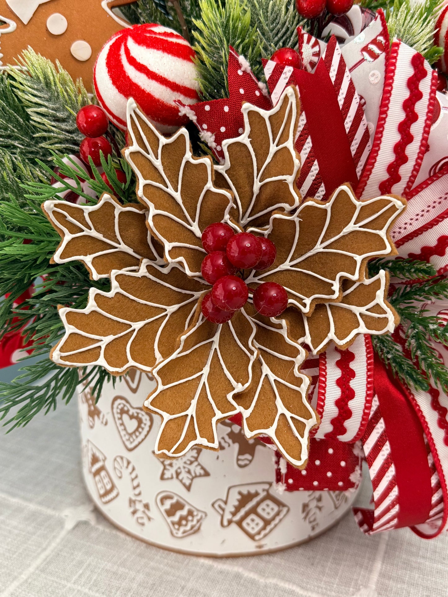 Peppermint & Gingerbread Wonderland Wall Pocket Floral Arrangement | Holiday Decor