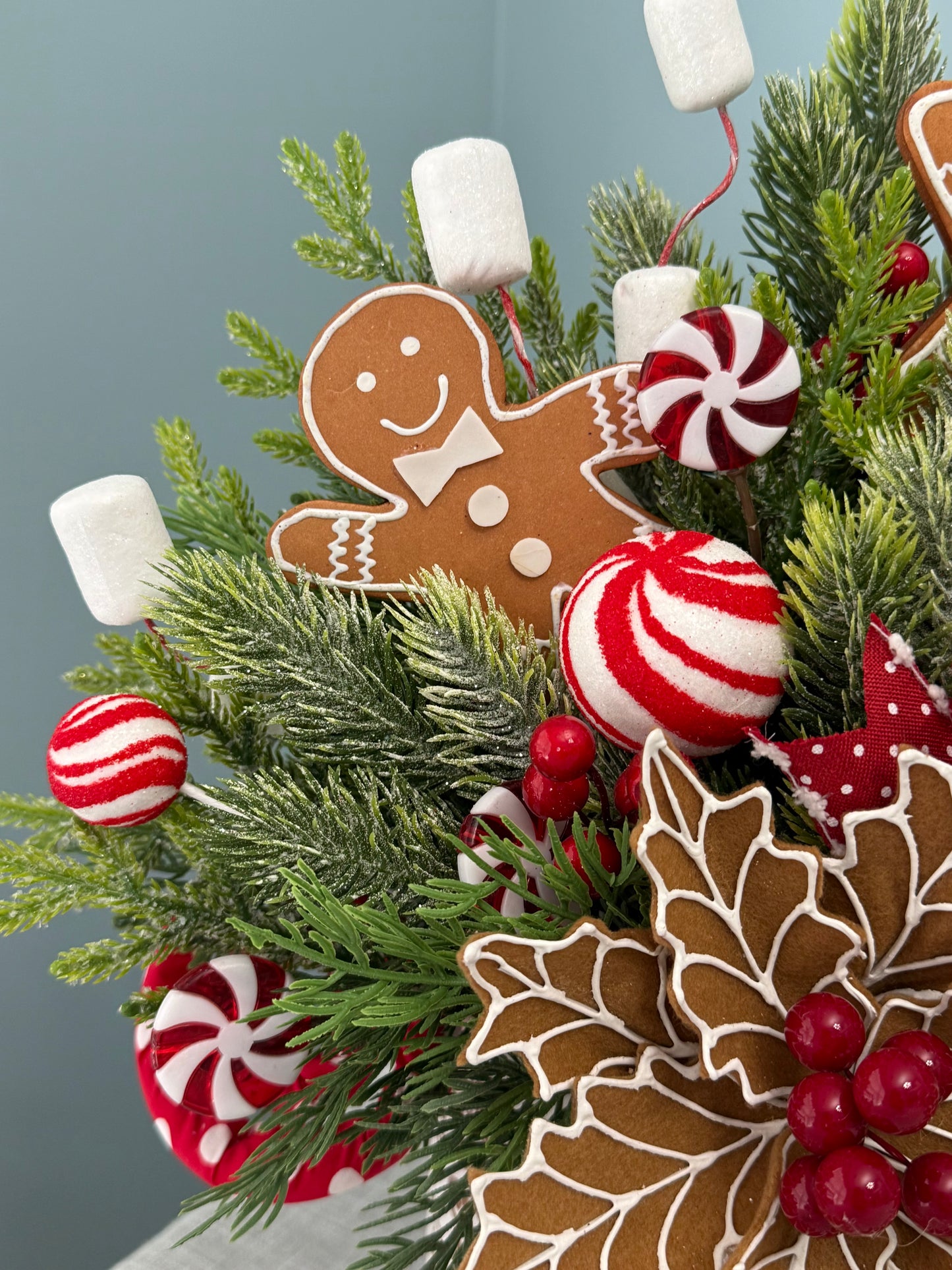 Peppermint & Gingerbread Wonderland Wall Pocket Floral Arrangement | Holiday Decor