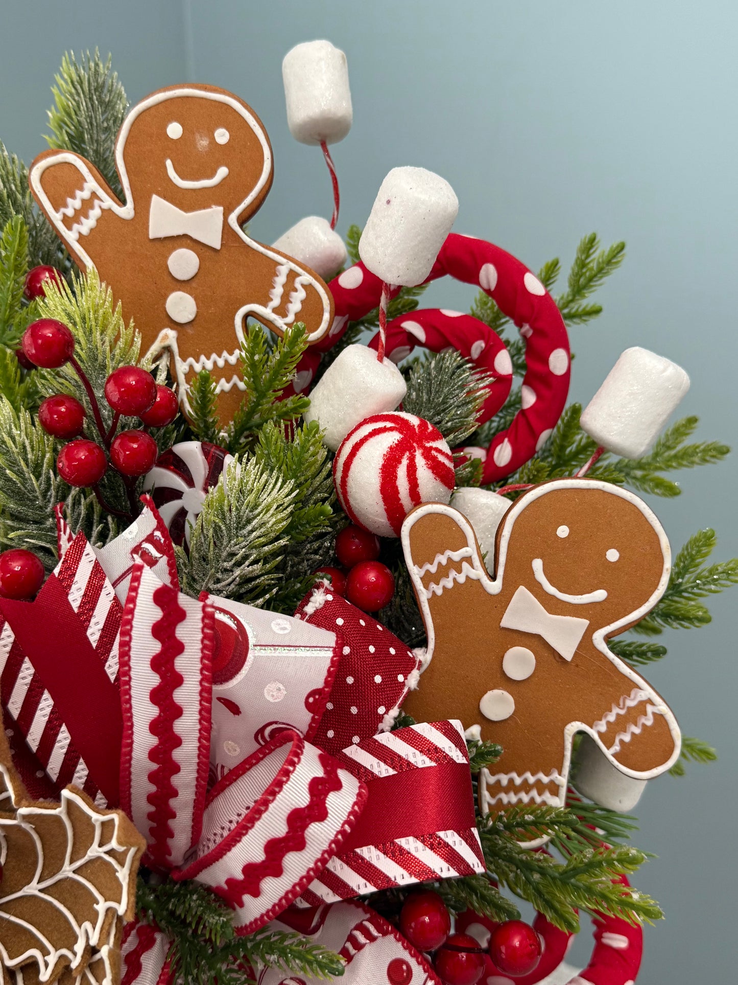 Peppermint & Gingerbread Wonderland Wall Pocket Floral Arrangement | Holiday Decor