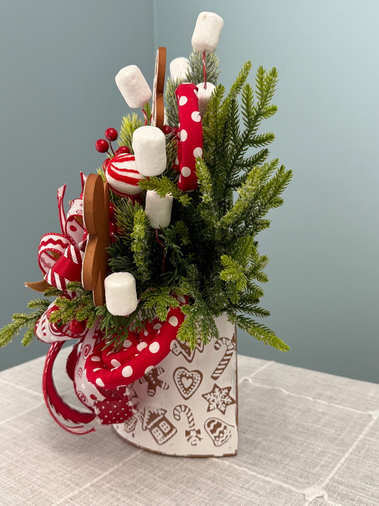Peppermint & Gingerbread Wonderland Wall Pocket Floral Arrangement | Holiday Decor