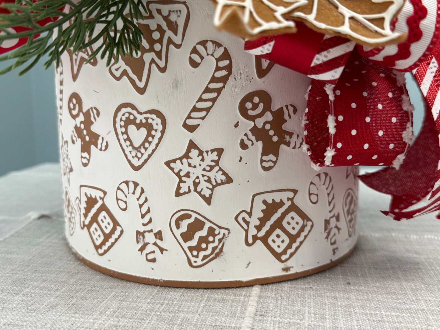 Peppermint & Gingerbread Wonderland Wall Pocket Floral Arrangement | Holiday Decor