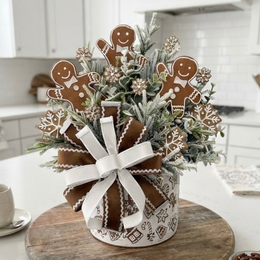 Cozy Gingerbread Wonderland Wall Pocket Floral Arrangement | Holiday Decor