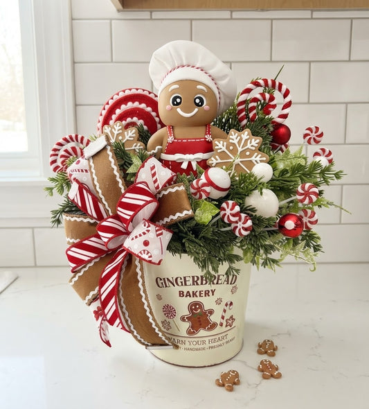 Gingerbread Bakery & Snowflake Winter Floral Arrangement
