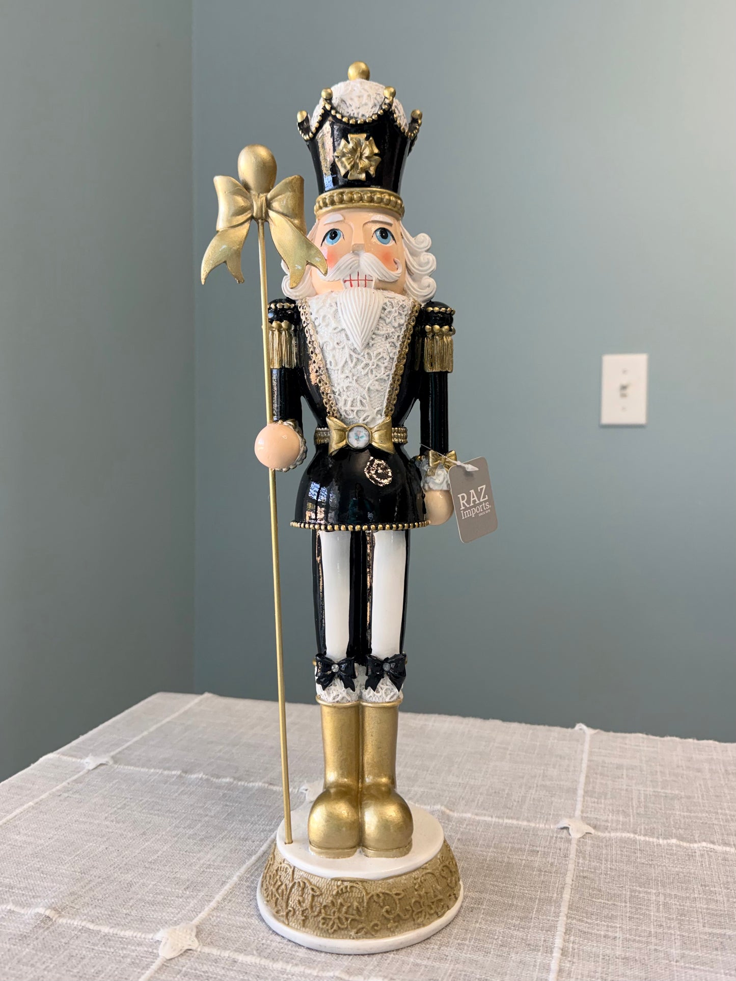 RAZ Imports 17.75" Grand Black & White Bow Nutcracker