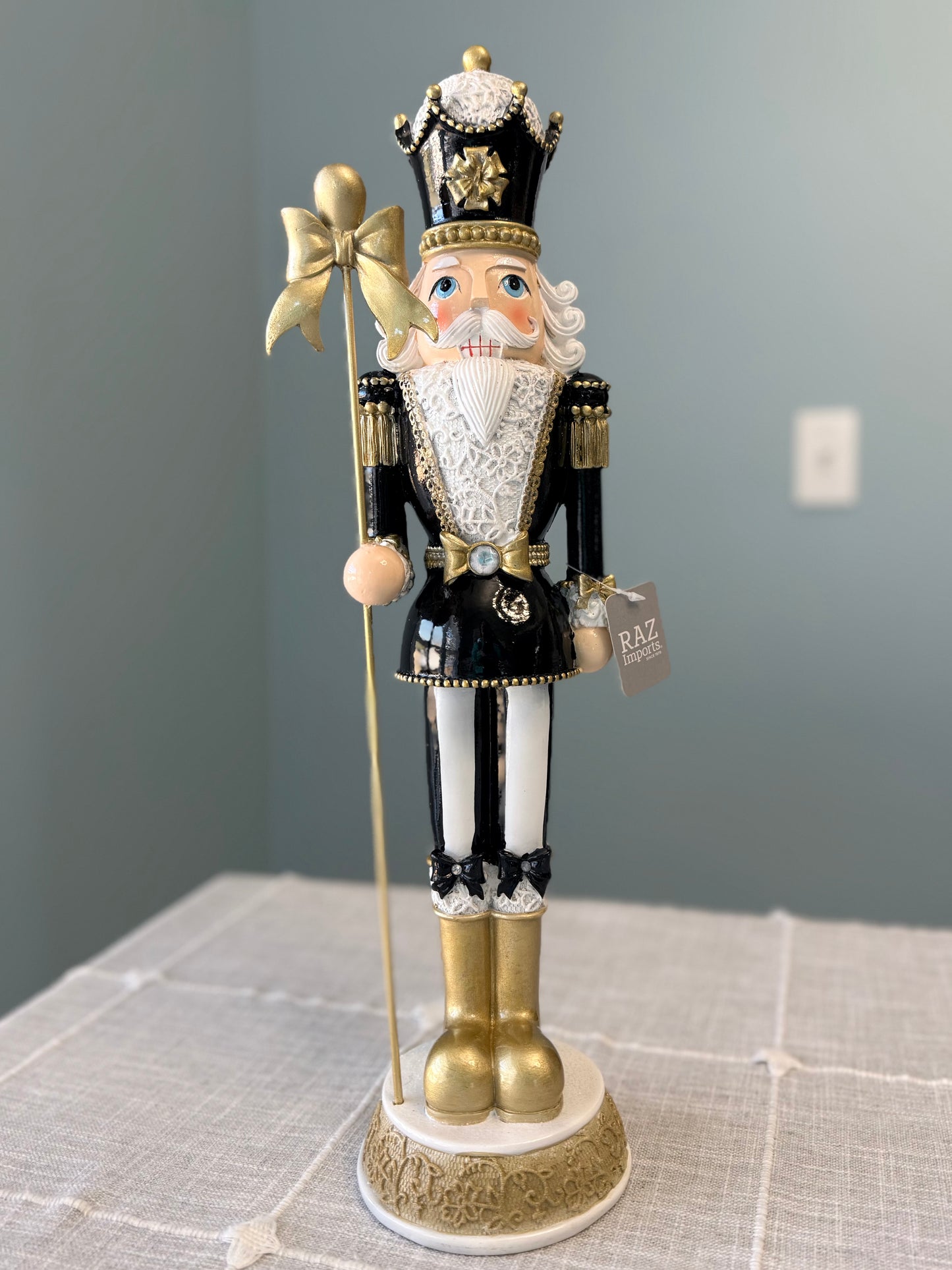 RAZ Imports 17.75" Grand Black & White Bow Nutcracker