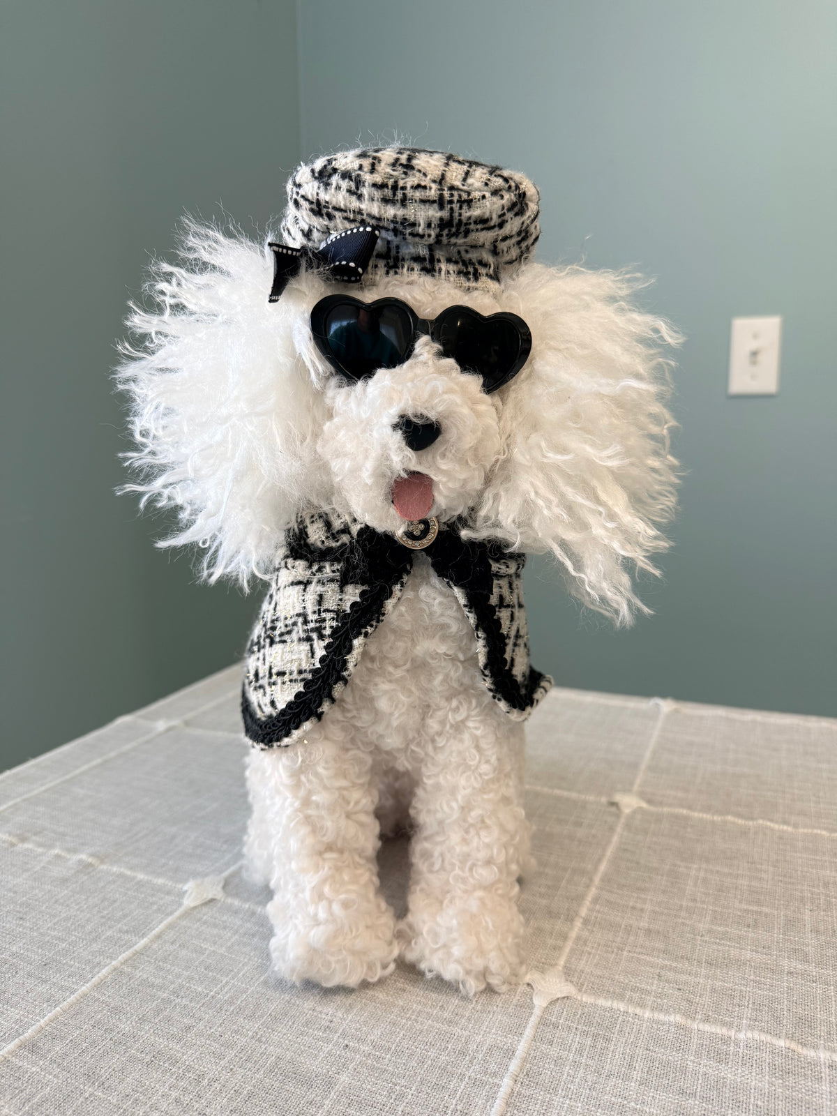 RAZ Imports 14" Chic Black & White Tweed Mini Poodle Figurine