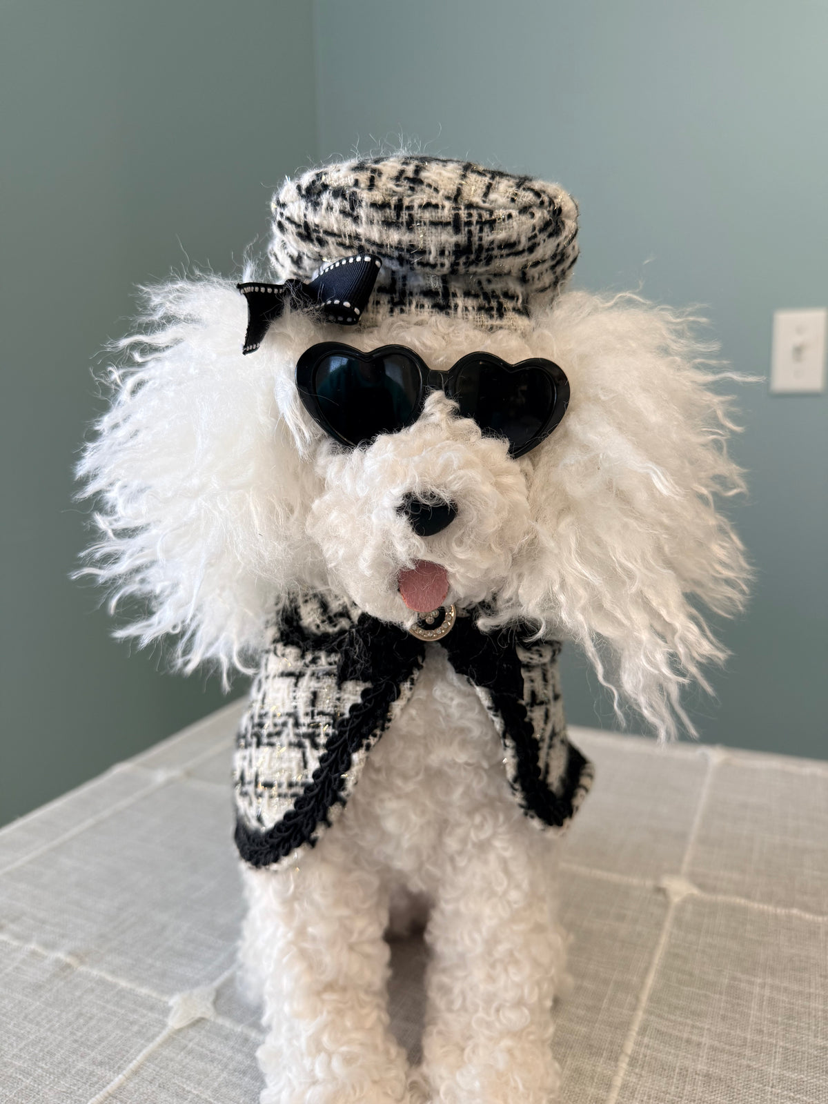 RAZ Imports 14" Chic Black & White Tweed Mini Poodle Figurine