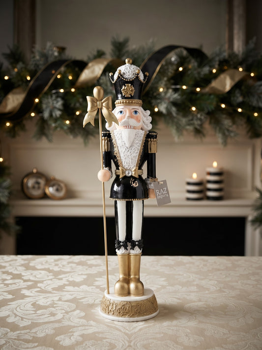 RAZ Imports 17.75" Grand Black & White Bow Nutcracker