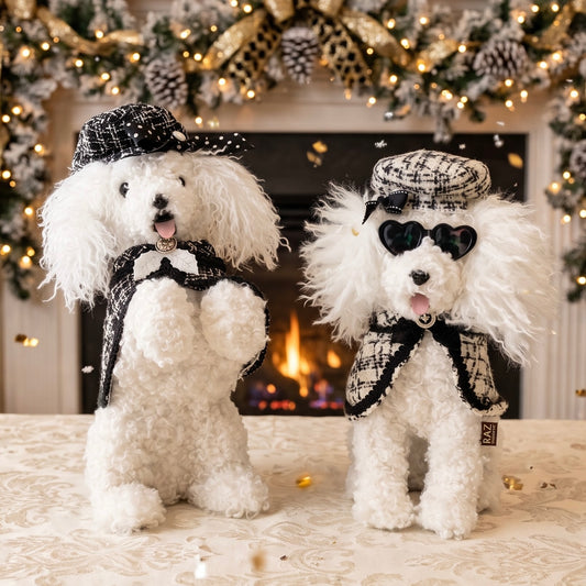 RAZ Imports 14" Chic Black & White Tweed Mini Poodle Figurine
