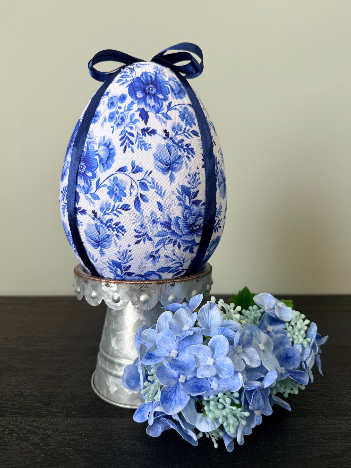 Blue & White Chinoiserie Toile Fabric Easter Decor | 7" Egg & 10" Carrot Bundle