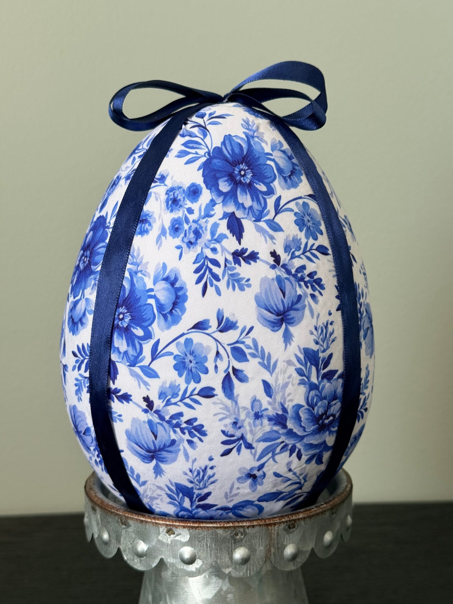 Blue & White Chinoiserie Toile Fabric Easter Decor | 7" Egg & 10" Carrot Bundle