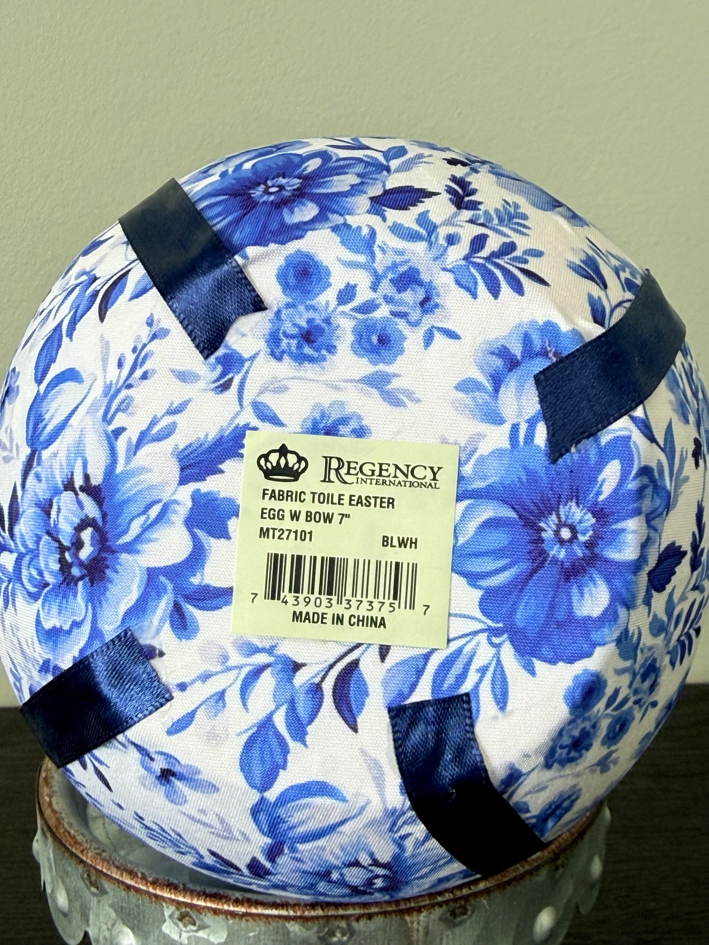 Blue & White Chinoiserie Toile Fabric Easter Decor | 7" Egg & 10" Carrot Bundle