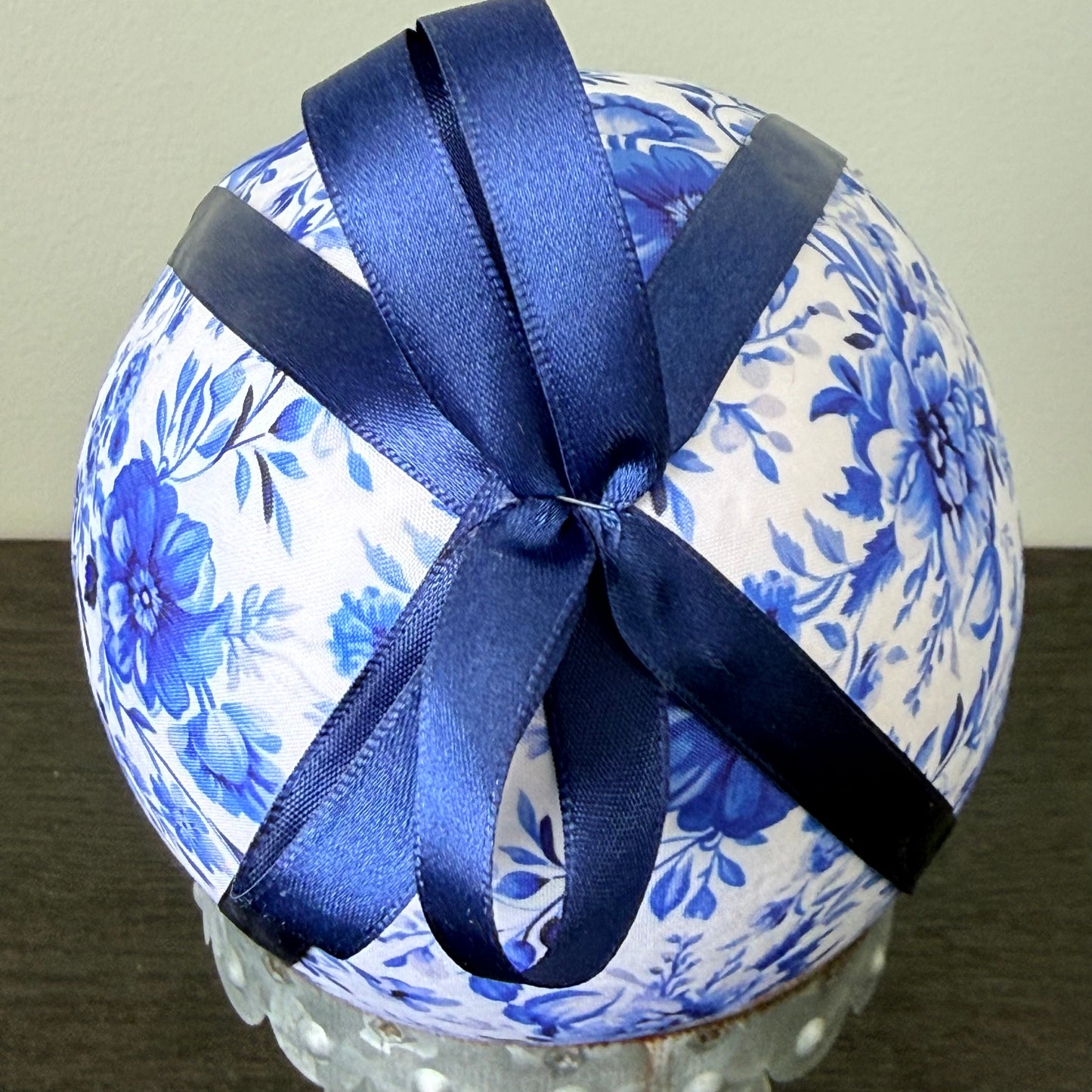 Blue & White Chinoiserie Toile Fabric Easter Decor | 7" Egg & 10" Carrot Bundle