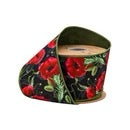 4" Wired Dupioni Ribbon | Poppies on Black w/ Green Backing | 10 Yard Roll