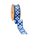 1 1/2" Wired Dupioni Ribbon | Blue and White Decorative Stripe w/ Blue Backing | 10 Yard Roll