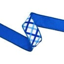 1 1/2" Wired Dupioni Ribbon | Blue and White Decorative Stripe w/ Blue Backing | 10 Yard Roll