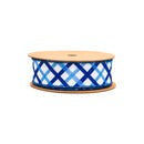 1 1/2" Wired Dupioni Ribbon | Blue and White Decorative Stripe w/ Blue Backing | 10 Yard Roll