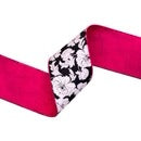 4" Wired Dupioni Ribbon | Black/White Floral w/ Pink Backing | 10 Yard Roll