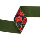 4" Wired Dupioni Ribbon | Poppies on Black w/ Green Backing | 10 Yard Roll