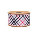 2 1/2" Wired Dupioni Ribbon | Bias Cut Pink and Black Plaid w/ Pink Backing | 10 Yard Roll
