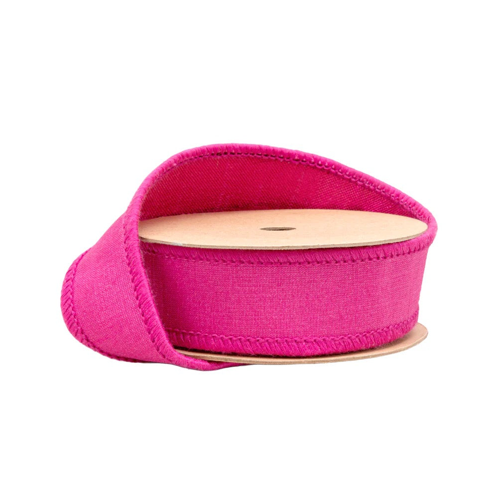 1" Wired Dupioni Ribbon | Hot Pink w/ Metallic Fused Backing | 10 Yard Roll