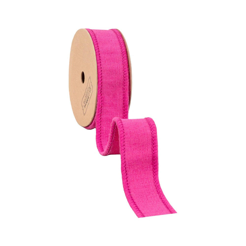 1" Wired Dupioni Ribbon | Hot Pink w/ Metallic Fused Backing | 10 Yard Roll
