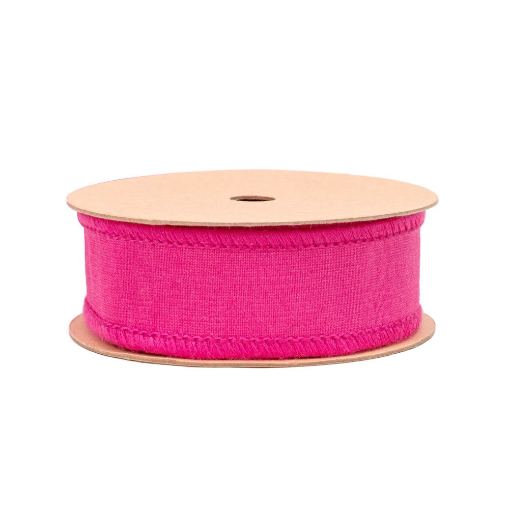 1" Wired Dupioni Ribbon | Hot Pink w/ Metallic Fused Backing | 10 Yard Roll