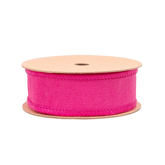 1" Wired Dupioni Ribbon | Hot Pink w/ Metallic Fused Backing | 10 Yard Roll