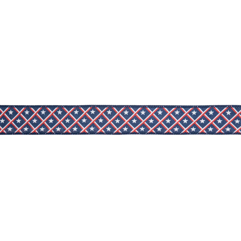 1 1/2" Wired Ribbon | Patriotic Diamond Stars/Plaid | 10 Yard Roll