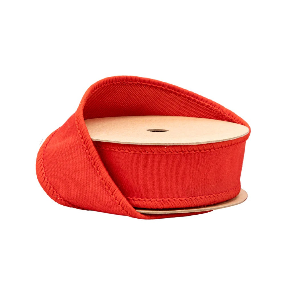 1" Wired Dupioni Ribbon | Red w/ Metallic Fused Backing | 10 Yard Roll