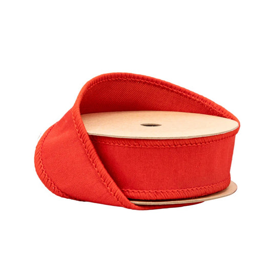 1" Wired Dupioni Ribbon | Red w/ Metallic Fused Backing | 10 Yard Roll