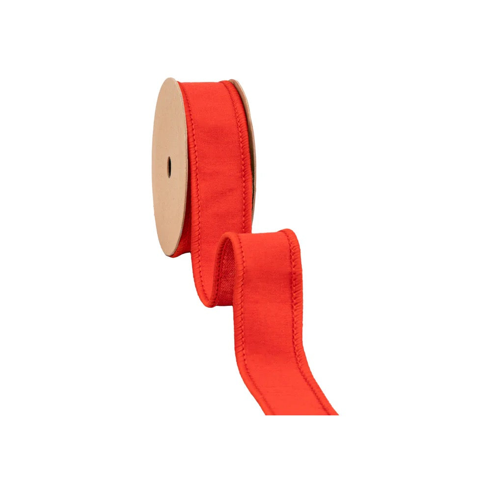 1" Wired Dupioni Ribbon | Red w/ Metallic Fused Backing | 10 Yard Roll