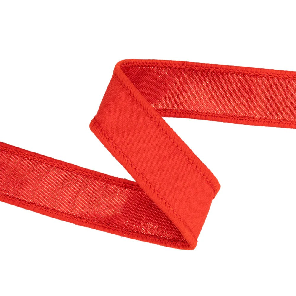 1" Wired Dupioni Ribbon | Red w/ Metallic Fused Backing | 10 Yard Roll