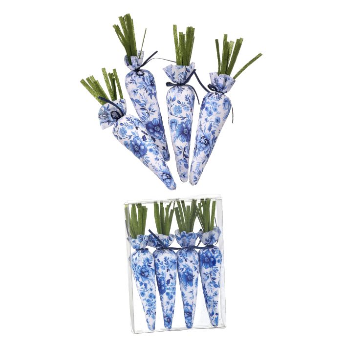 Blue & White Chinoiserie Toile Fabric Easter Decor | 7" Egg & 10" Carrot Bundle